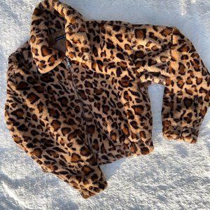 Faux Leopard Print Puffy Jacket